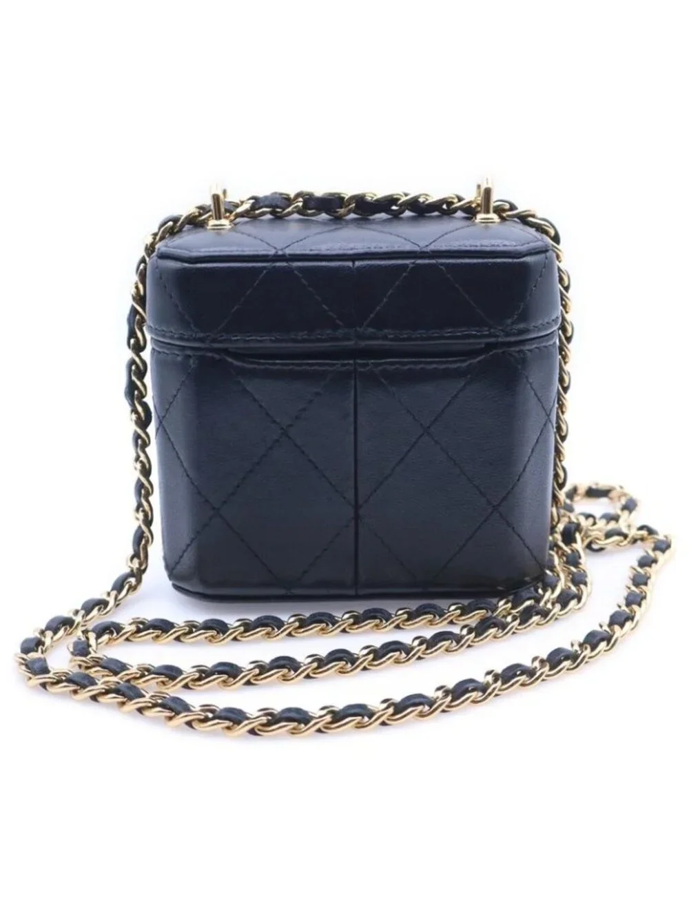 Chanel CC Logo Quilted Lambskin Leather Vanity Chain Shoulder Bag Black - Picture 2 of 6